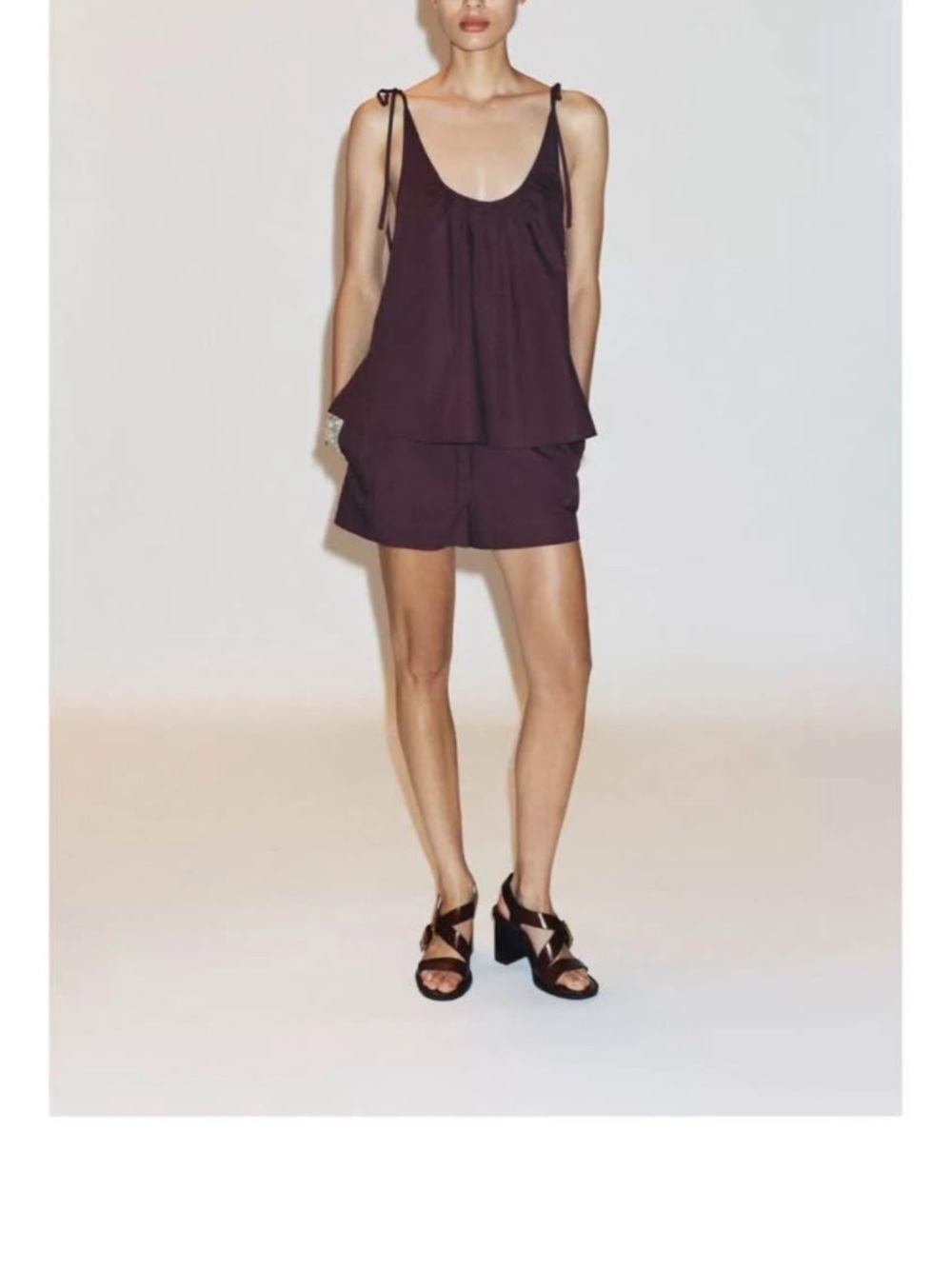 Zara Plum Tie-Shoulder Shorts + Top